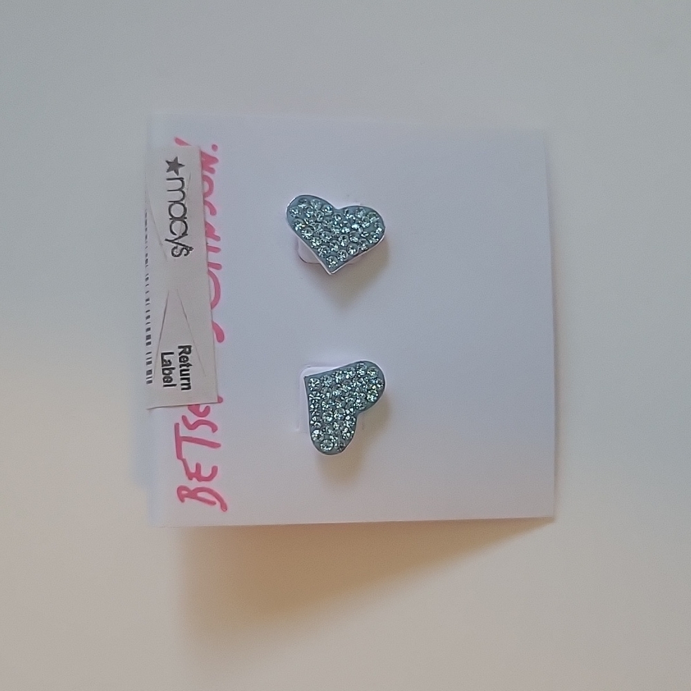 NWT Betsy Johnson Blue pave hearts earrings